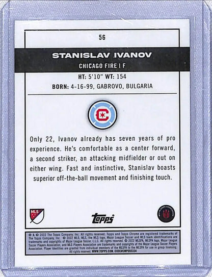 2022 Topps Chrome MLS Soccer card of Stanislav Ivanov from Chicago Fire with stats