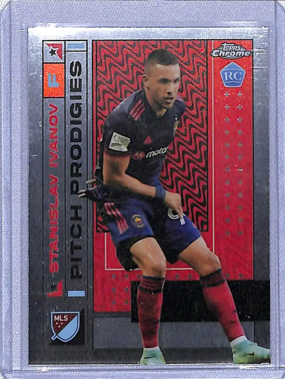 Topps Chrome MLS trading card of Stanislav Ivanov in red and navy uniform