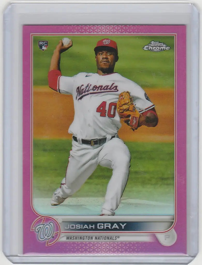 Josiah Gray mid-throw on 2022 Topps Chrome Pink #160 Washington Nationals card
