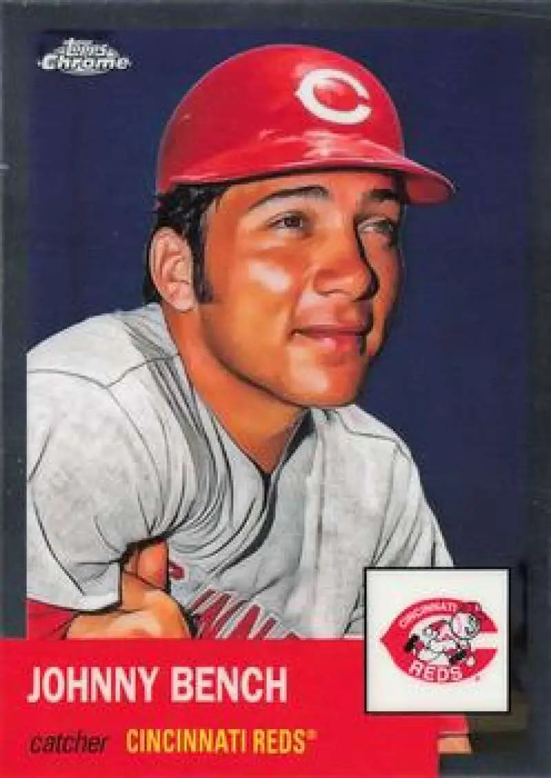 Cincinnati Reds Johnny Bench Topps Chrome Platinum Anniversary Baseball Card in gray uniform