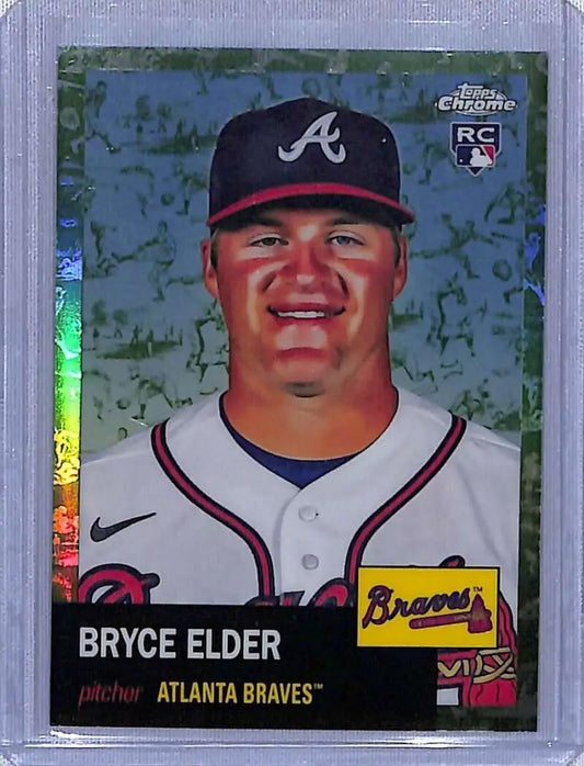 Baseball card of Atlanta Braves player Bryce Elder in home uniform, Green Wave Refractor