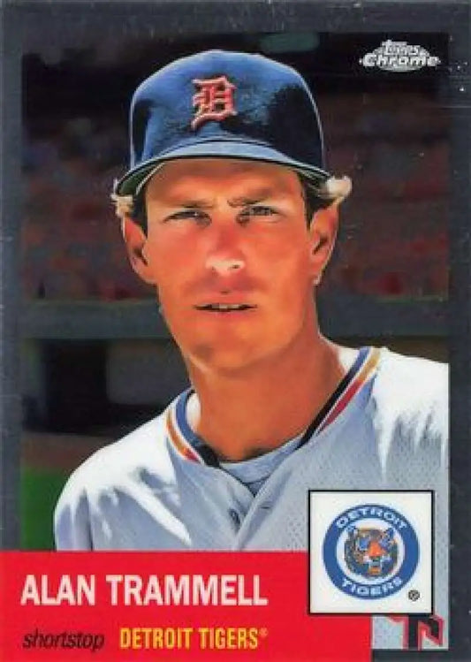 Detroit Tigers baseball card featuring Alan Trammell in Topps Chrome Platinum design