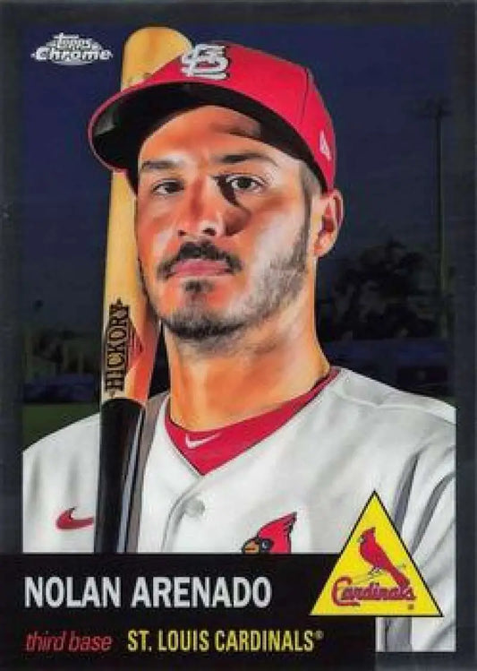 Nolan Arenado holding a bat on 2022 Topps Chrome Platinum Anniversary card