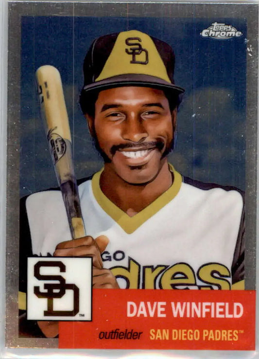 Baseball card of Dave Winfield in San Diego Padres cap, 2022 Topps Chrome Platinum