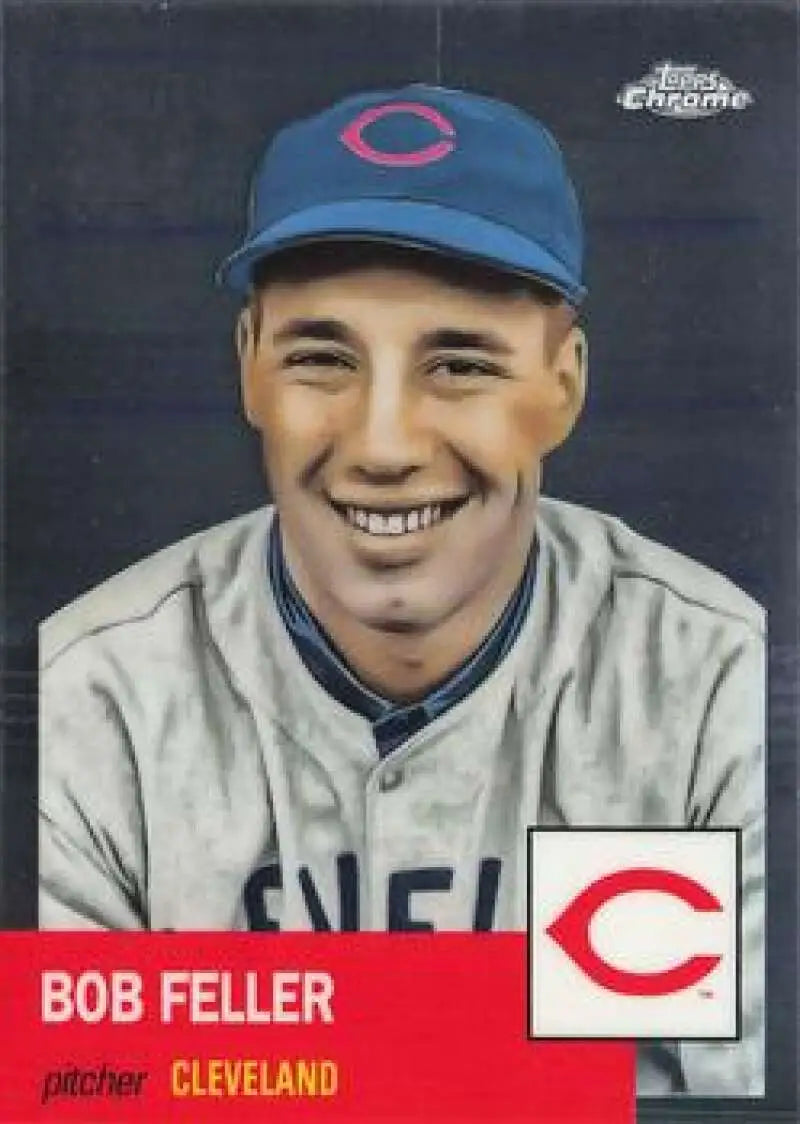 Vintage Topps Chrome Platinum Anniversary Bob Feller baseball card Cleveland Indians pitcher
