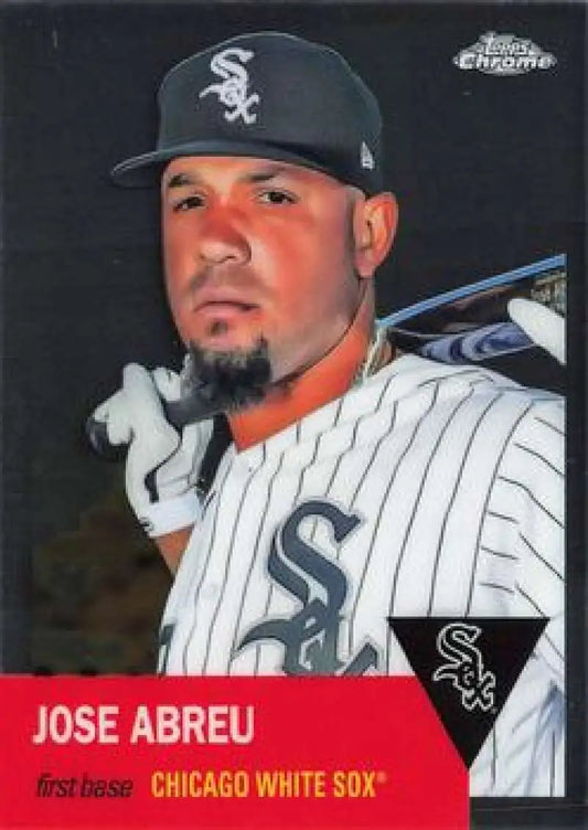 Chicago White Sox Jose Abreu baseball card in pinstriped uniform and team cap