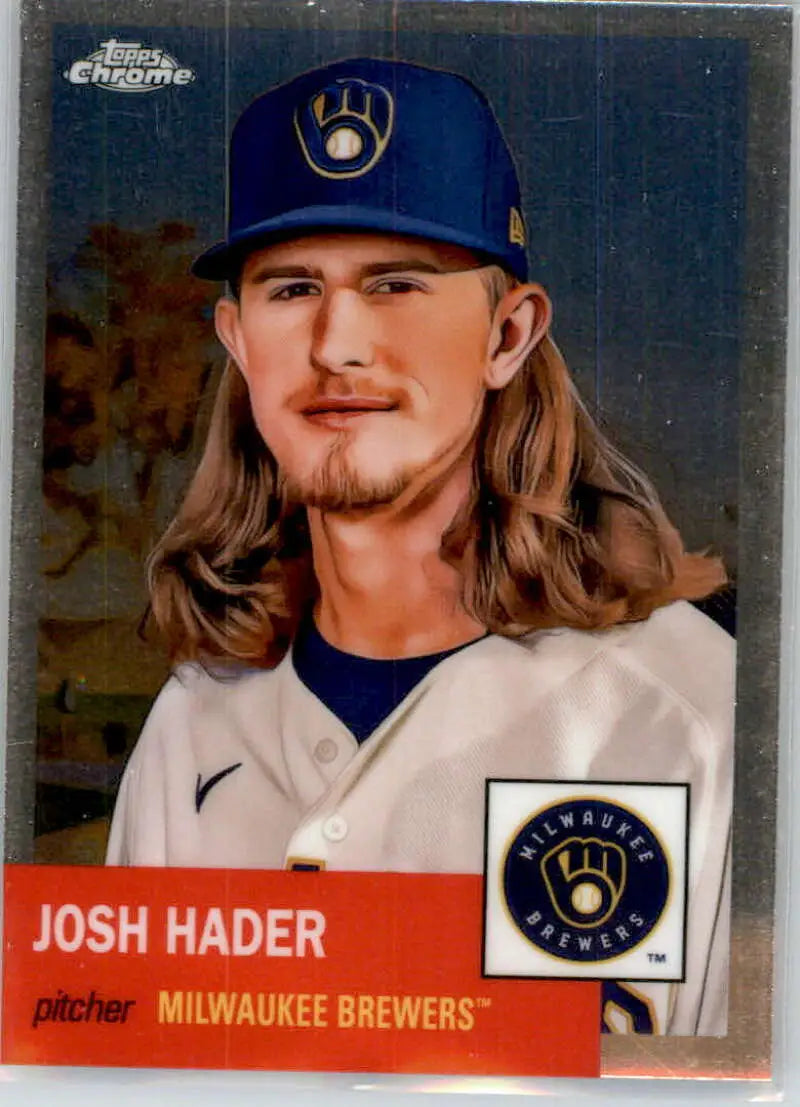 Milwaukee Brewers baseball card of Josh Hader in blue cap and white jersey