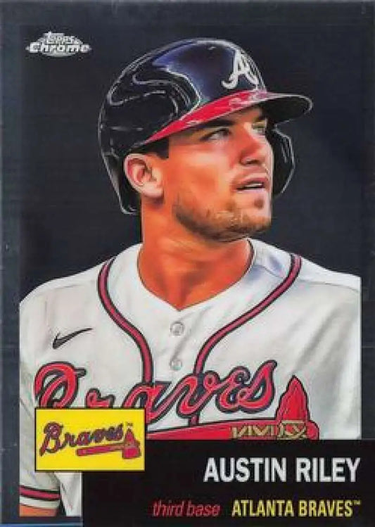 Austin Riley in white Braves jersey on 2022 Topps Chrome Platinum Anniversary card
