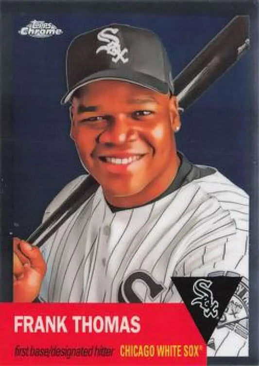 Chicago White Sox baseball card of Frank Thomas in pinstripes from Topps Chrome