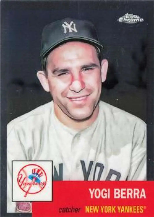 Vintage Yogi Berra baseball card from 2022 Topps Chrome Platinum Anniversary set