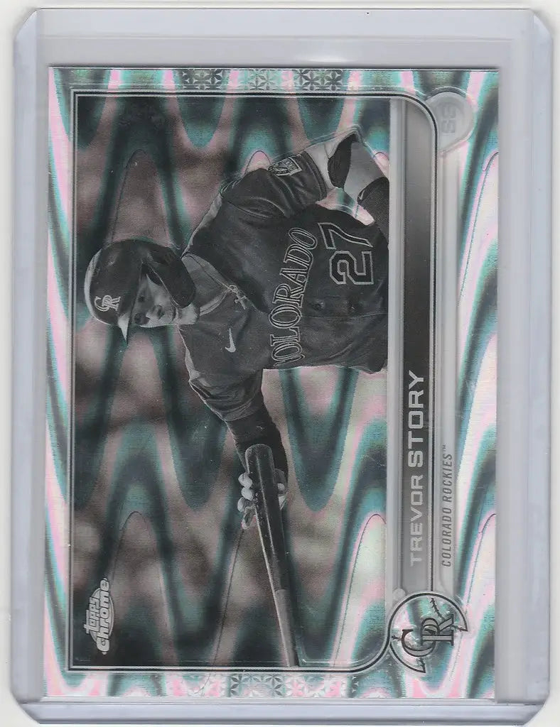 Baseball trading card of Trevor Story pitching for Colorado Rockies in Topps Chrome Raywave