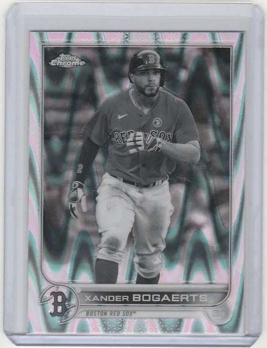 Baseball card of Xander Bogaerts from 2022 Topps Chrome Raywave for Boston Red Sox