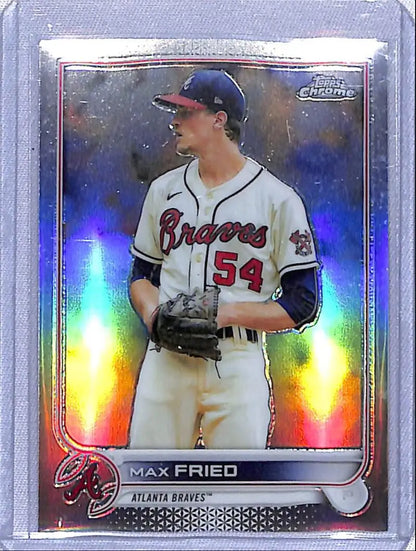 Max Fried Atlanta Braves pitcher on 2022 Topps Chrome Refractor baseball card