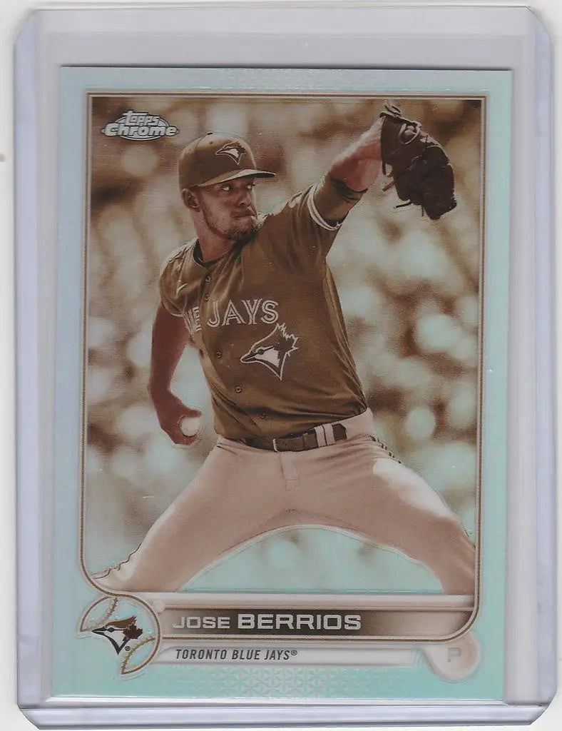 Baseball card of Toronto Blue Jays pitcher Jose Berrios in Topps Chrome Sepia design