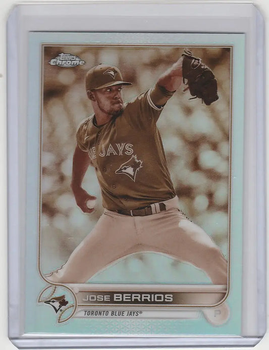 Baseball card of Toronto Blue Jays pitcher Jose Berrios in Topps Chrome Sepia design