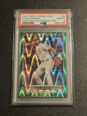 2022 Topps Chrome Sonic #54 Evan Longoria Green RayWave Refractor PSA 8 #/99