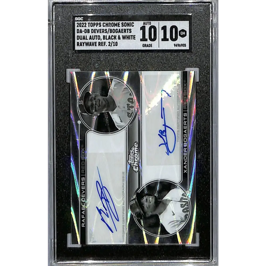 2022 Topps Chrome Sonic Refractor Black/White RayWave #DA-DB Xander Bogaerts/Rafael Devers SGC 10 Gem Auto 2/10