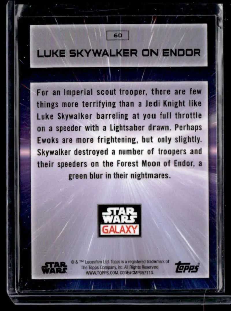 Trading card of Luke Skywalker facing Imperial scout troopers on Endor from Star Wars Galaxy