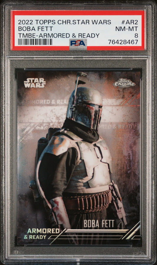 Graded Boba Fett trading card from 2022 Topps Chrome Star Wars The Mandalorian