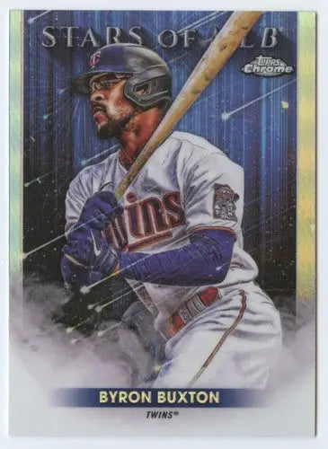 Original gloss baseball trading card of Byron Buxton from Topps Chrome Stars of MLB