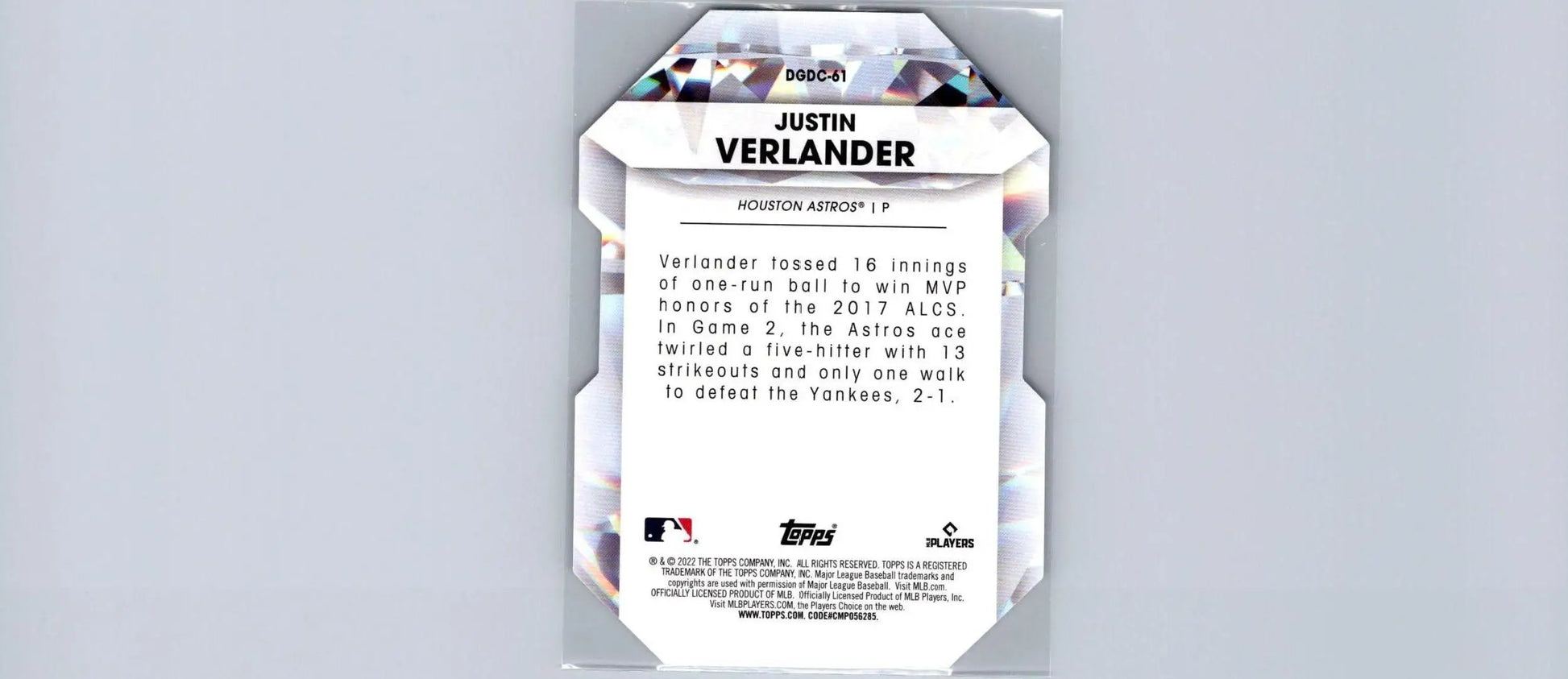 Justin Verlander baseball card from 2022 Topps Chrome Update Diamond Greats collection