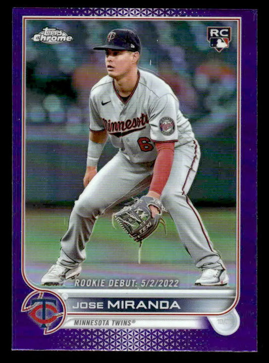 Jose Miranda baseball card USC6 Jose Miranda Purple Refractor 2022 Topps Chrome Update