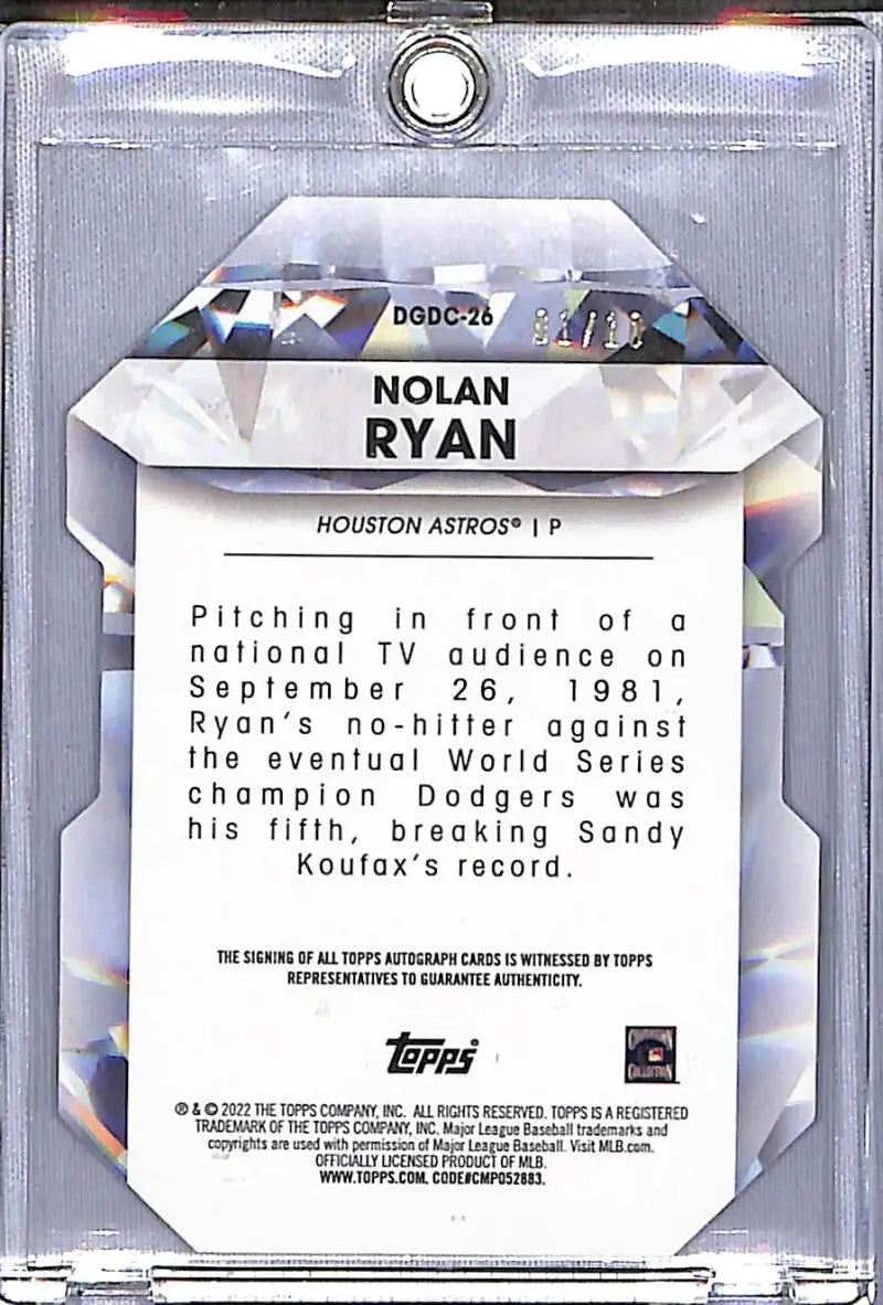 Baseball trading card of Nolan Ryan from Topps Diamond Greats series Houston Astros