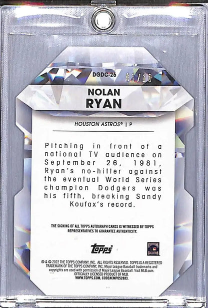 Baseball trading card of Nolan Ryan from Topps Diamond Greats series Houston Astros