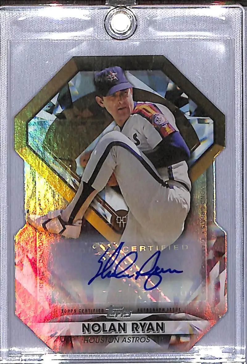 Nolan Ryan autographed baseball card from Topps Diamond Greats in protective case