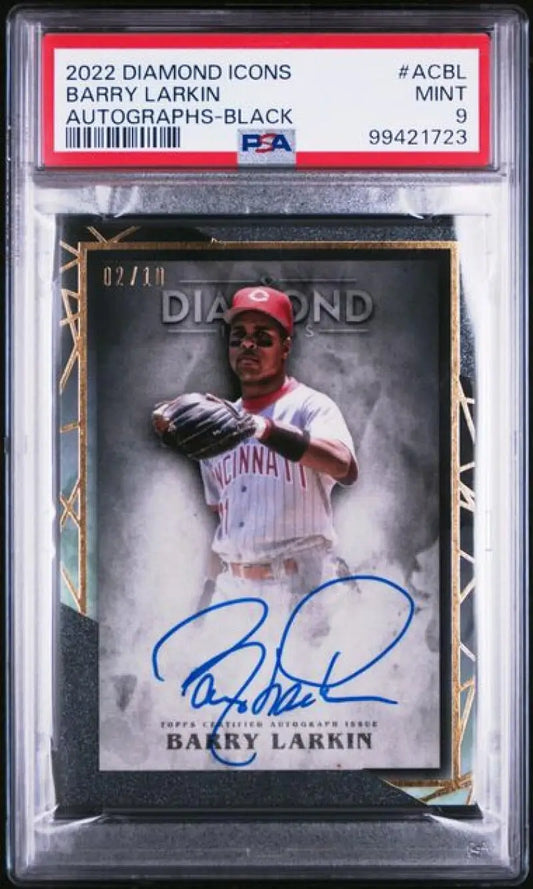 PSA 9 Mint 2022 Topps Diamond Icons Barry Larkin Auto 07/10 Cincinnati Reds Card