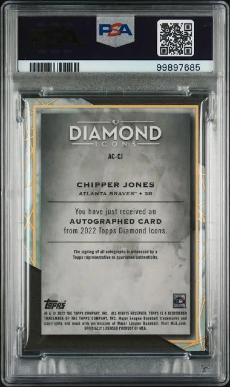 PSA-graded Chipper Jones Atlanta Braves baseball card in protective case with QR code