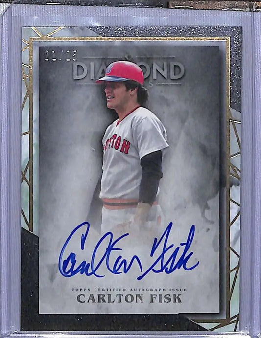 Signed Carlton Fisk baseball card in white uniform, from Topps Diamond Icons set