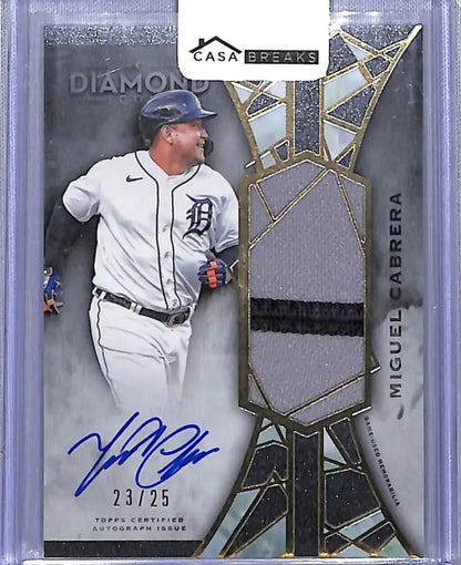 Miguel Cabrera autographed baseball card with jumbo patch from 2022 Topps Diamond Icons