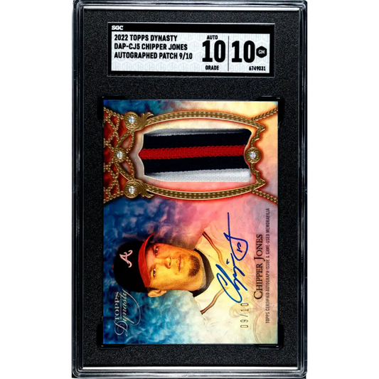 2022 Topps Dynasty Patch #DAP-CJ5 Chipper Jones SGC 10 Gem MEM Auto 9/10 Atlanta Braves Baseball Card