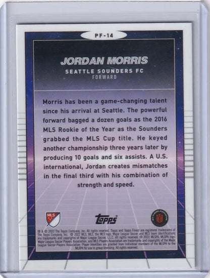 Trading card of Jordan Morris from Topps Finest Prized Footballers series