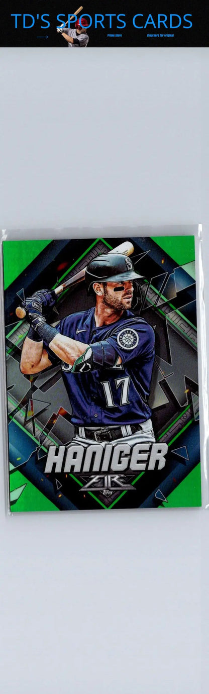 2022 Topps Fire Mitch Haniger baseball card featuring green parallel Haniger Green
