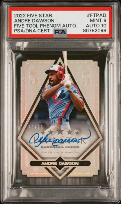 PSA-graded Andre Dawson autographed baseball card from 2022 Topps Five Star