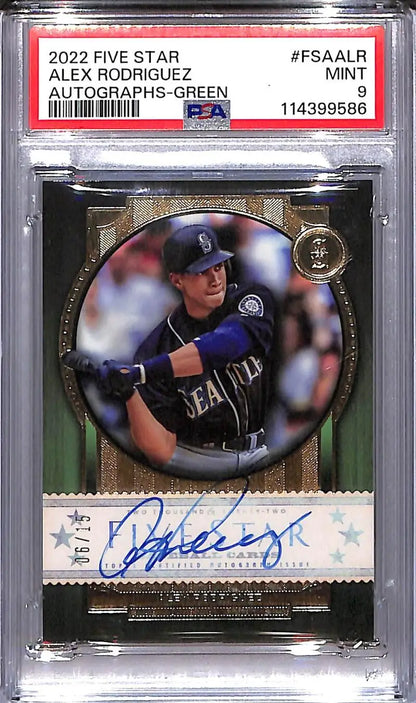 Graded Alex Rodriguez autographed baseball card from 2022 Topps Five Star Green series