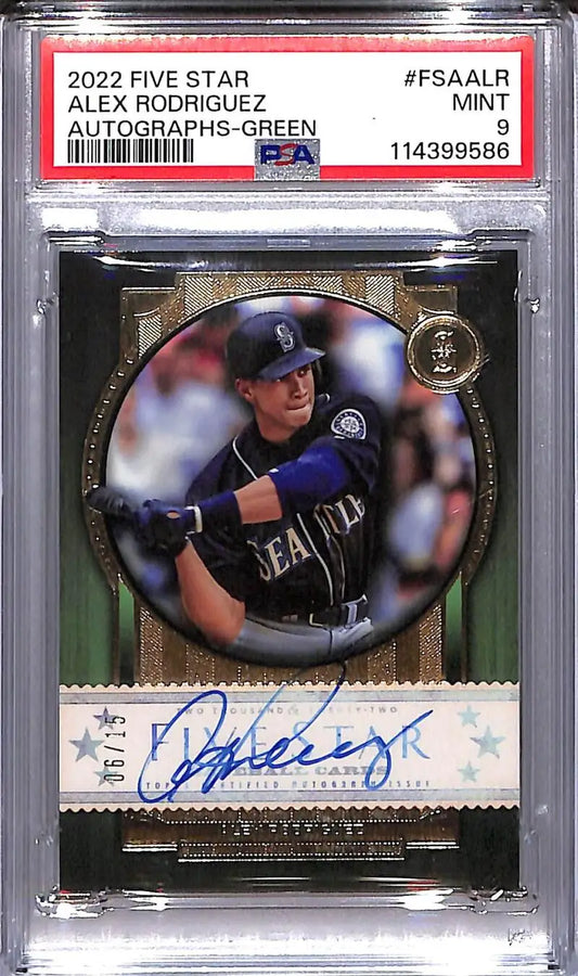 Graded Alex Rodriguez autographed baseball card from 2022 Topps Five Star Green series
