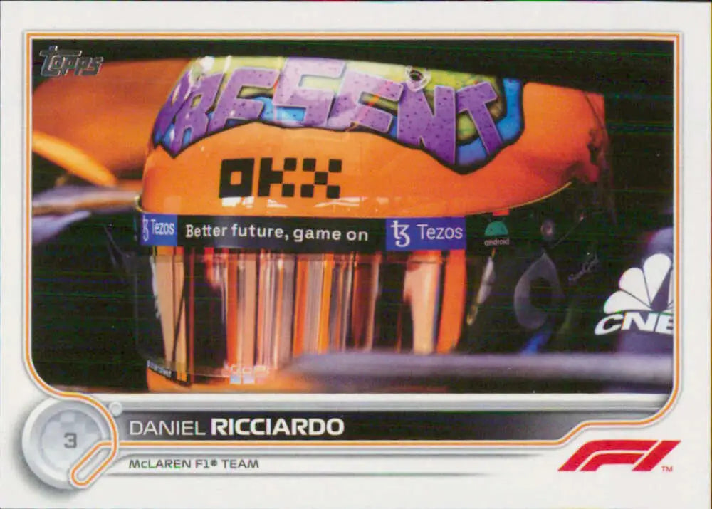 Racing card of Daniel Ricciardo featuring McLaren F1 branding and neon lights