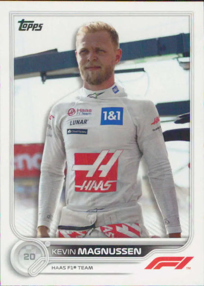 Kevin Magnussen in Haas F1 team uniform on 2022 Topps Formula racing card