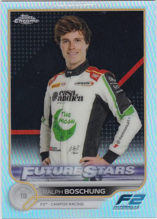 Racing card of Ralph Boschung in white suit, featuring Boschung Refractor Future Stars