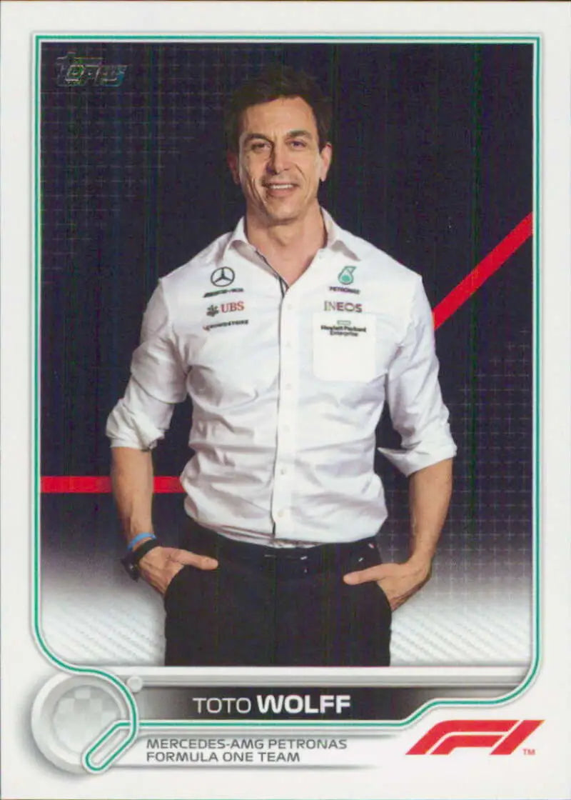 Formula 1 team member in white Mercedes-AMG Petronas shirt for Topps Formula racing card