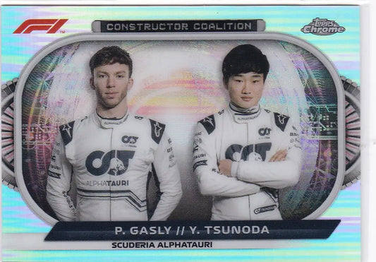 Racing driver trading card of Gasly and Tsunoda from Scuderia AlphaTauri 2022 Topps Formula 1