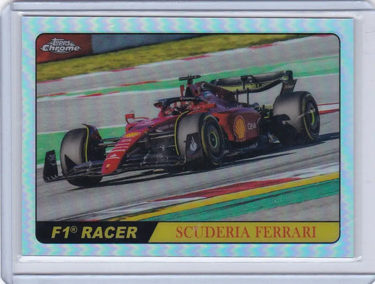 Formula 1 racing car in red and black livery of Charles Leclerc Ferrari on track