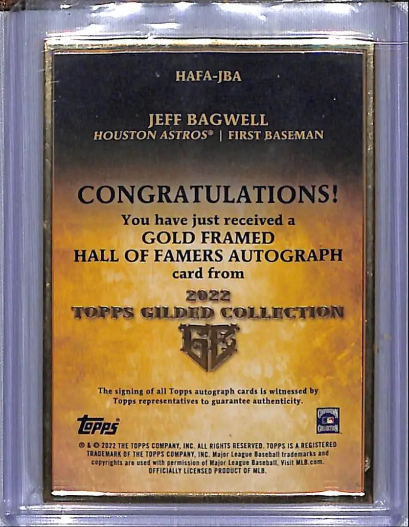Jeff Bagwell Hall of Famers autograph card for Houston Astros Excellent Auto 10/25