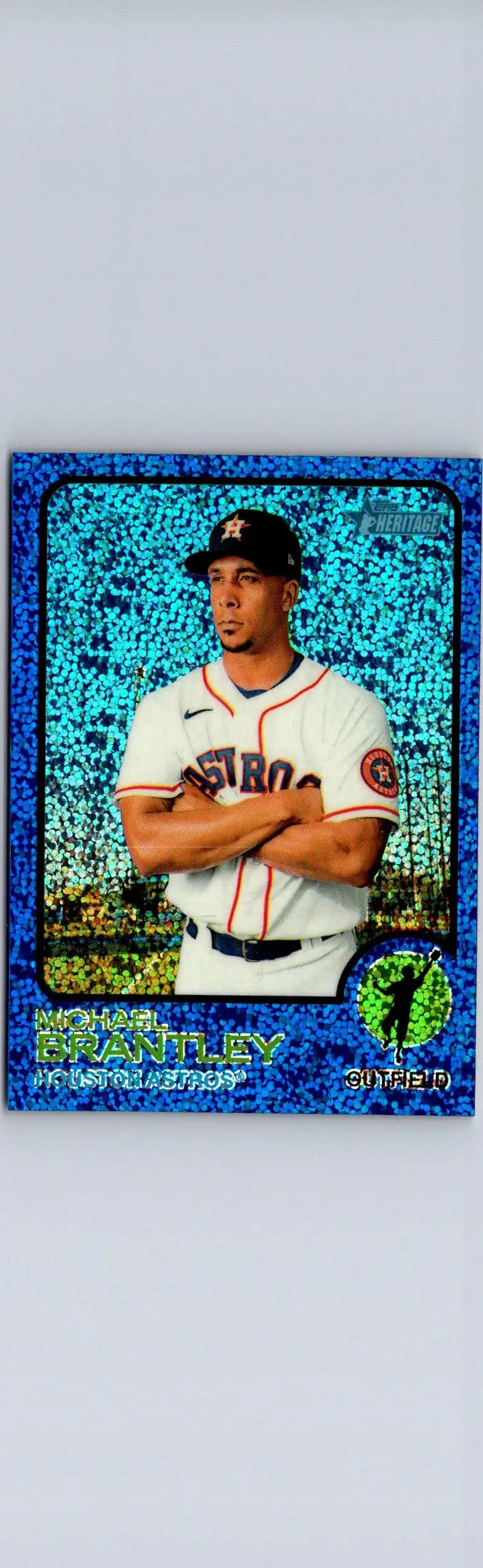 Framed 2022 Topps Heritage Michael Brantley Chrome Blue Sparkle baseball card
