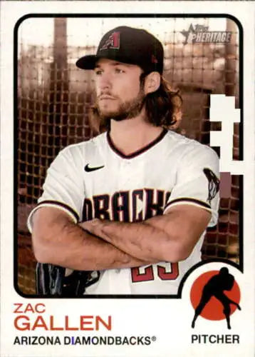 Zac Gallen baseball card from 2022 Topps Heritage featuring original gloss finish