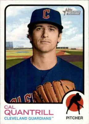 Baseball trading card featuring Cal Quantrill of the Cleveland Guardians in 2022 Topps Heritage series