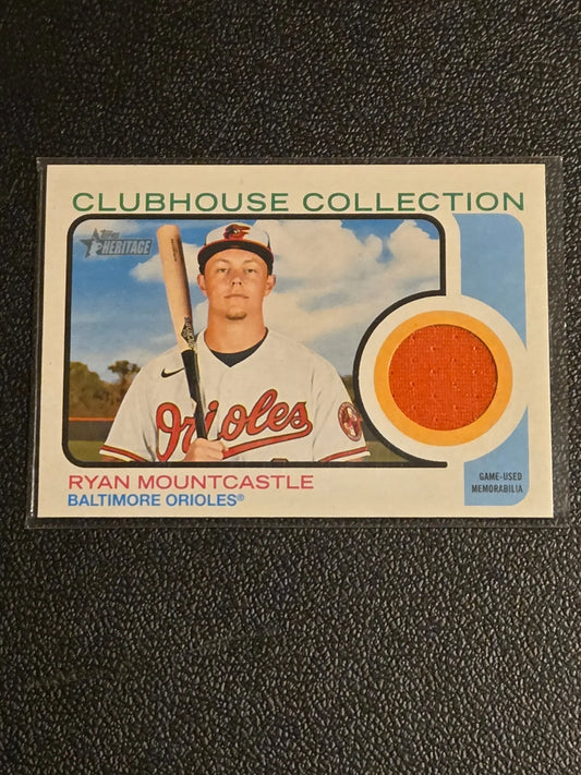 Baseball trading card of Ryan Mountcastle Baltimore Orioles with game-used memorabilia swatch